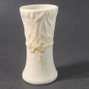 Belleek Ireland Typha Ribbon Spill Vase Porcelain Ivory Textured Bow 3.75"